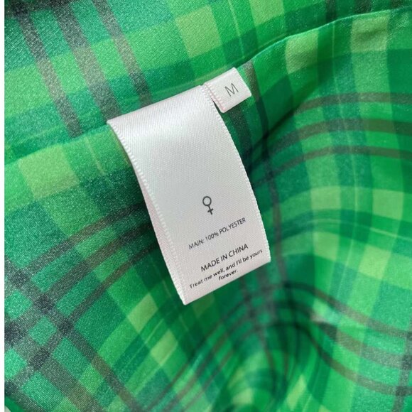 Selkie The Beth Plaid Puff Mini Dress Small Green Checks - Picture 10 of 13
